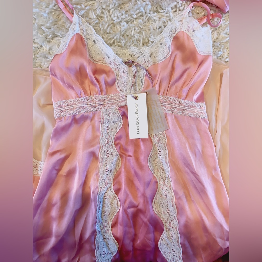 NWT LoveShackFancy Josette Midi dress in pastel pink colorblock - Picture 11 of 15